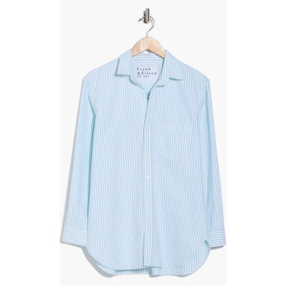 Frank & Eileen Tops - Frank & Eileen Boyfriend Button Up Long‎ Sleeve Collared Shirt Blue Stripes Sz M
